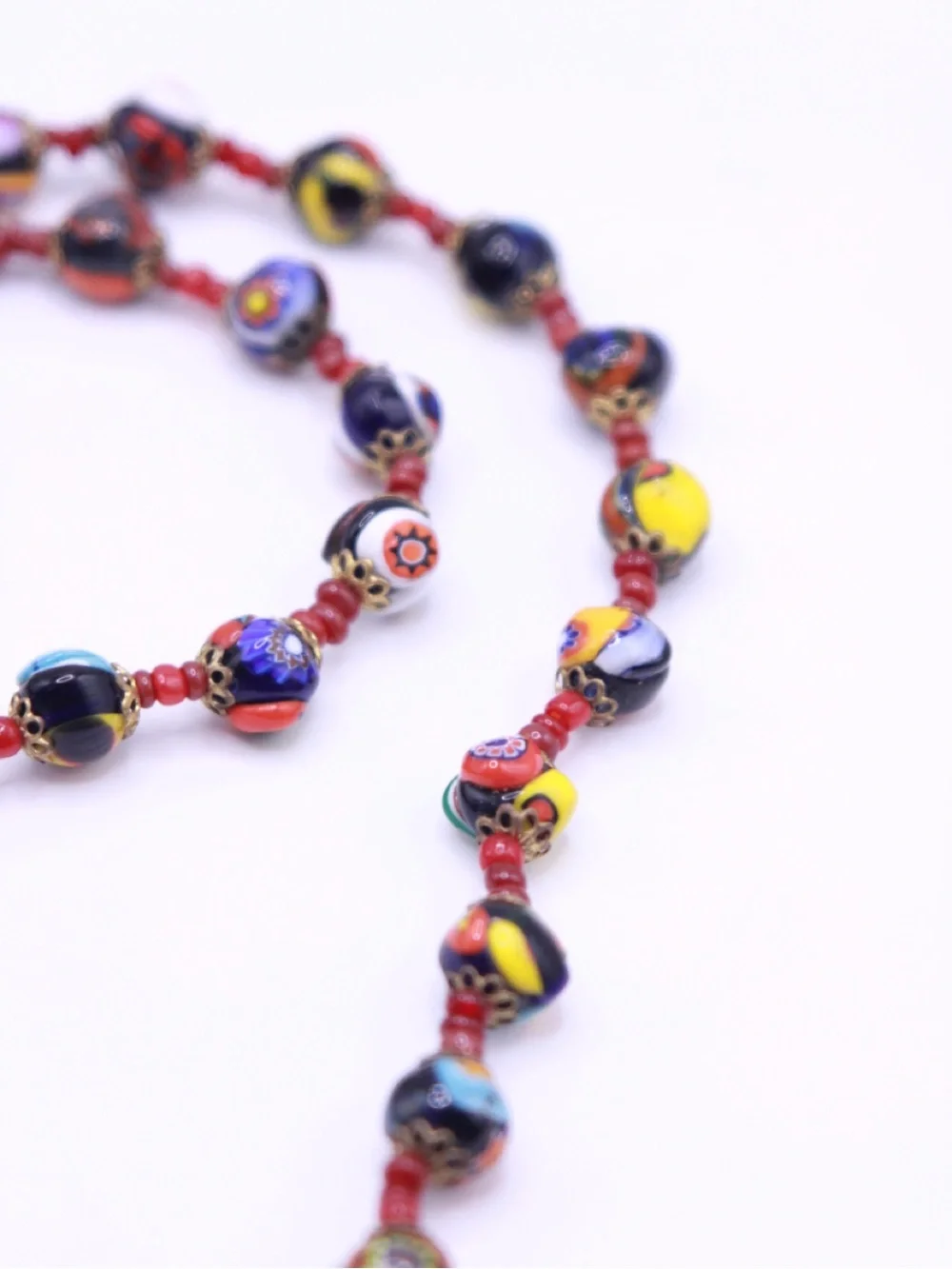 Vintage Murano Glass Multicolored Floral Bead Necklace